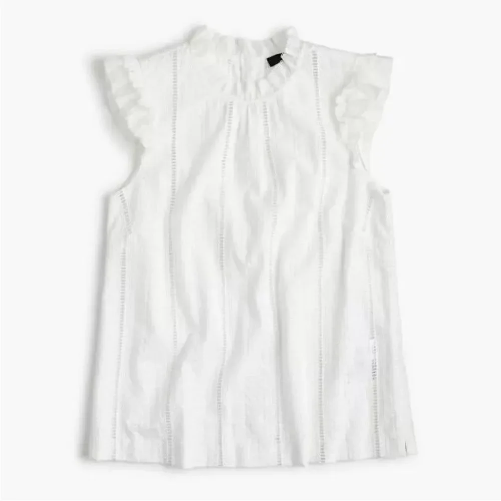 J. Crew Petite White Eyelet Ruffle Mock Neck top Sz 10P